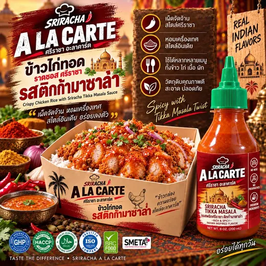 ข้าวไก่ทอด ราดซอสศรีราชา รสติกก้ามาซาล่า